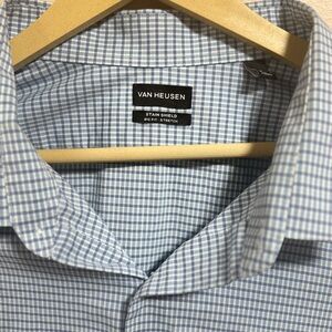 Van Heusen Button Up Dress Shirt Mens 20 36/37 Blue Gingham Long Sleeve